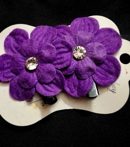 Purple Flower Hair Clips with Rhinestone