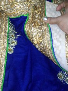 Royal Blue Embroidered Velvet Saree