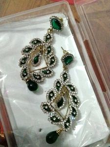 Elegant Green & Crystal Earrings