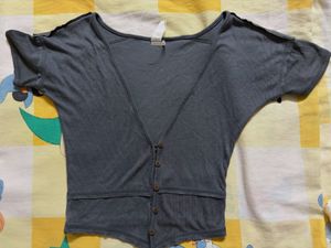 Grey Cropped Button-Up Top/Shrug