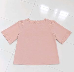 Pastel Pink Lace Trim Top