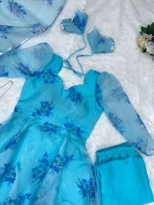 Organza Silk Anarkali Suit with huge Flair