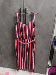 Striped Midi Dress with Belt