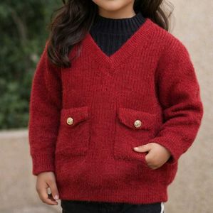 Red Knit Sweater with Pockets