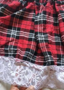 Red Plaid Mini Skirt with Lace Trim