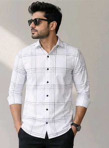 Men's White Plaid Casual Shirt