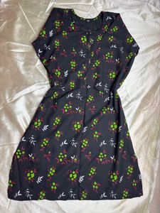 Black Floral Print Kurta