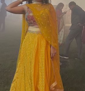 Stunning Yellow Embellished Lehenga Choli Set