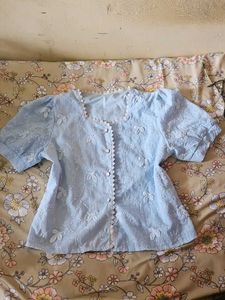 Light Blue Embroidered Blouse