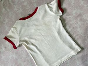 White &amp; Red Trimmed T-Shirt