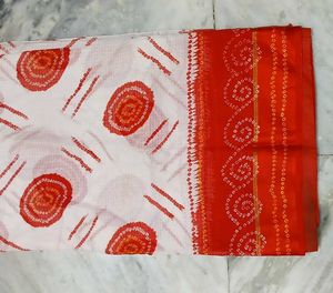 White & Red Bandhani Saree