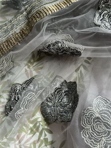 Silver Embellished Party Wear Net &amp; Georget Saree