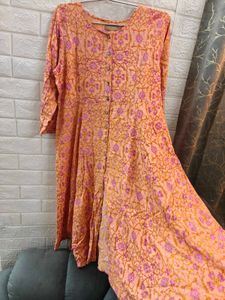 Peach Floral front open anarkali Kurta