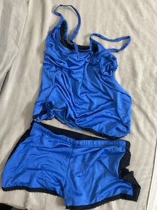 Blue Lace Trimmed Pajama Set
