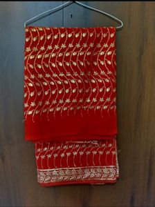 Beautiful Red Embroidered Saree❤🎉
