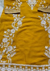 Mustard Yellow Kurta with White Embroidery