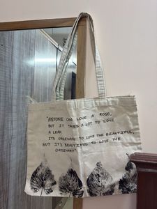 Canvas Tote Bag with Leaf Print