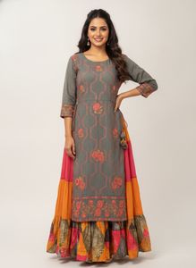 Vibrant Embroidered Kurta Skirt Set