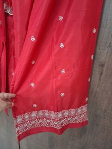 Red Embroidered Kurta Set with Palazzo