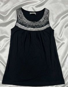 Sleeveless Black Top with Sequin Detail