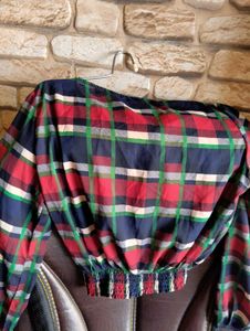 Maroon, Blue, Green Plaid Long Sleeve Top