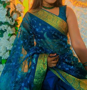 Beautiful Teal Embroidered Saree