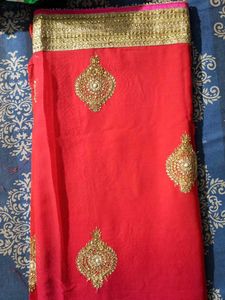 Red &amp; Gold Embellished Saree