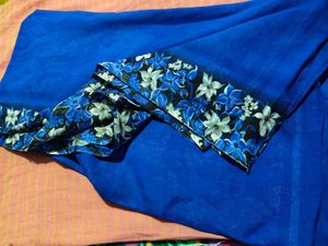 Vibrant Blue Saree with Floral Border