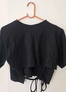 Black Cropped Tie-Back Top