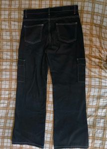 Black Cargo Pants with Contrast Stitching