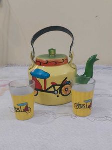 Hand-Painted Traditional Yellow Tea Kettle w 2