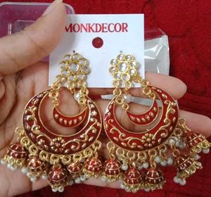 Elegant Red & Gold Jhumka Earrings