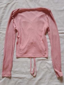 Pink Ruched V-Neck Long Sleeve Top