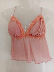 Pink Sheer Babydoll Top