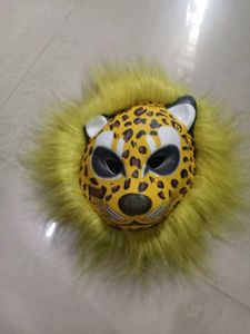 Leopard Mask with Yellow Faux Fur Mane