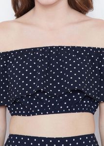 Berrylush Women Navy Blue Polka Dotted Co-Ord Set