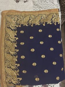 Elegant Navy Blue Embroidered Saree