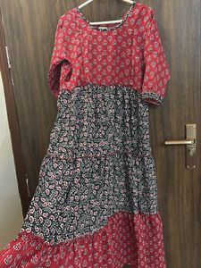 Red &amp; Black Printed feeding Dress