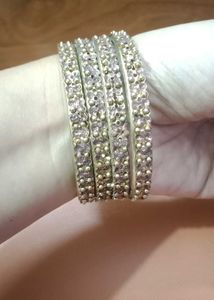 Elegant Gold &amp; Pink Stone Bangles