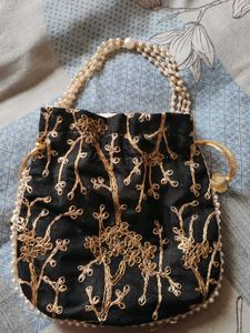 Elegant Black Embroidered Potli Bag
