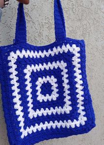 Blue & White Crocheted Tote Bag