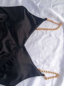 satin Black Dress padded with Gold Chain Straps