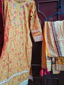 Yellow Printed Kurta Set with Dupatta