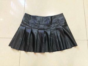 Black Faux Leather Pleated Mini Skirt