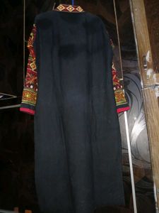 Black Kurta with Embroidered Sleeves