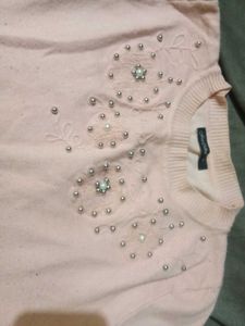 Pearl Embellished Pink Knit Sweater