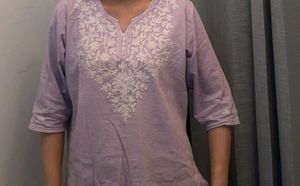 Embroidered Lavender Cotton Kurta