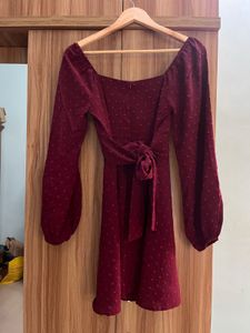 Chic Maroon Swiss Dot Dress