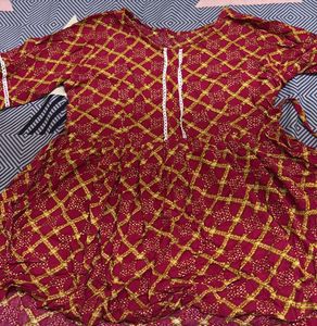 Maroon & Gold Printed Kurta