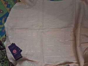 Peach Embroidered Kurta with Silver Stripes